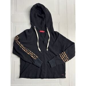 n: Philanthropy Womens Abbie Raw Neck Hoodie Hooded Sweatshirt M Black Leopard